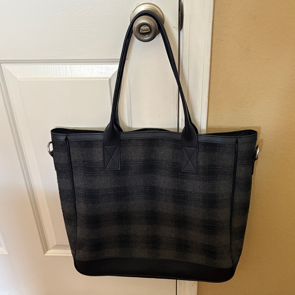 Bloomingdale's Black Plaid Tote Bag